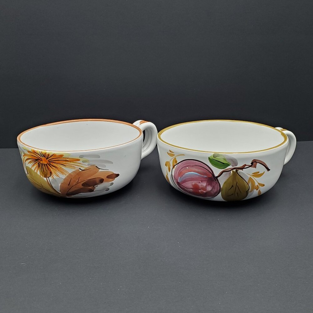 Italian Soup Mugs Made in Italy Floral Fruit Large Mugs Cappuccino Cups